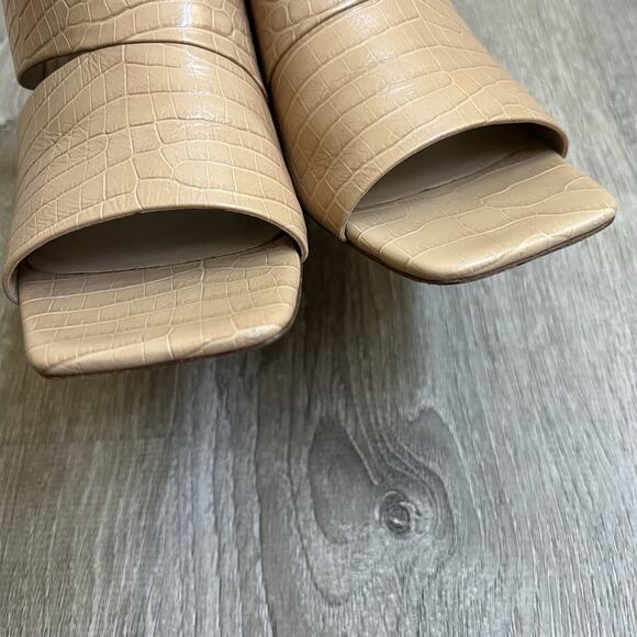 Vince Nelda Cappuccino Croc Embossed Leather Square Toe Slide Sandal Sz 41 US 11 - Picture 7 of 8